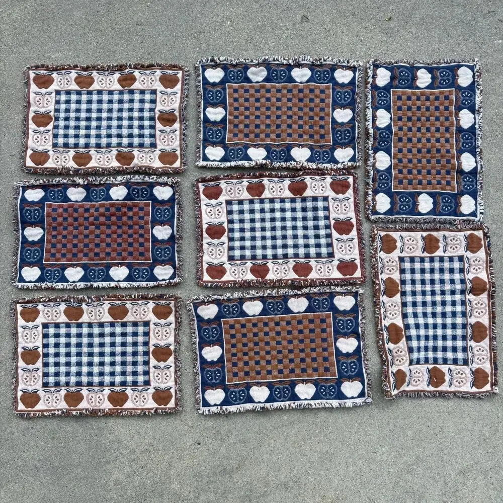 VTG 90s Country Kitchen Apples Hearts Tapestry Checkerboard Tablecloths Set of 8
